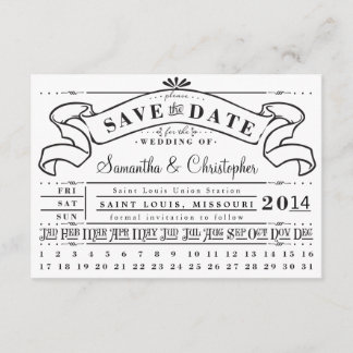 Vintages Ticket-Banner für Lochkarte Save the Date