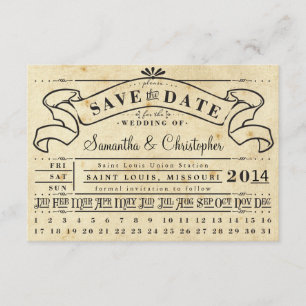 Vintages Ticket-Banner für Lochkarte Save the Date
