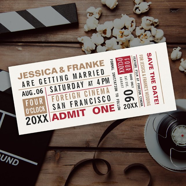 Vintages Ticket Brown Save the Date Einladung (Von Creator hochgeladen)