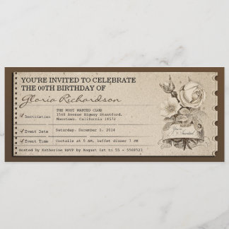 Vintages Ticket einzigartiges Design Geburtstagsfe Einladung
