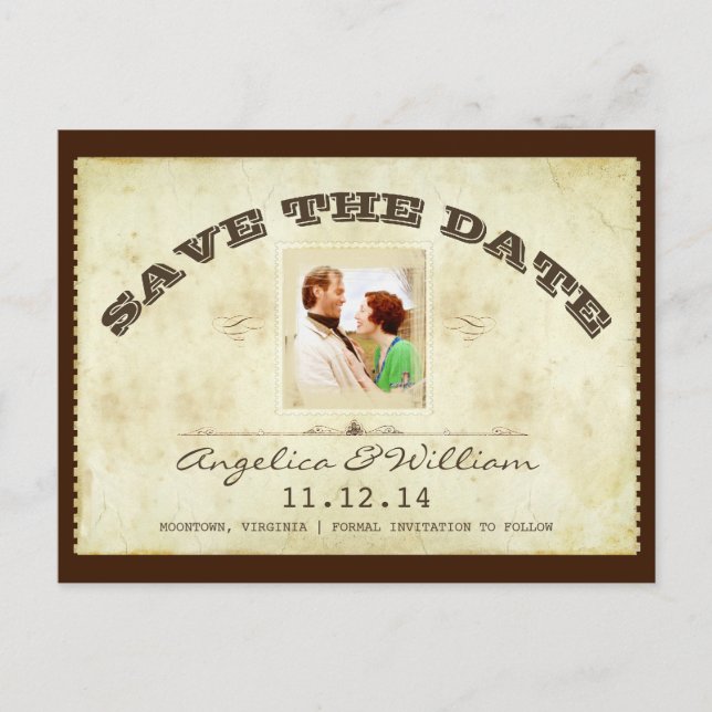Vintages Ticket Foto Save the Date Postkarten (Vorderseite)