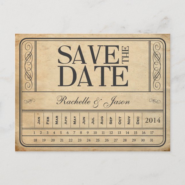 Vintages Ticket II - Save the Date ausstreichen Ankündigungspostkarte (Vorderseite)