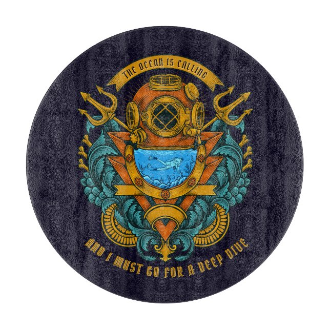 Vintages Tiefsee- und Tauchergrafik Schneidebrett (Vorderseite)