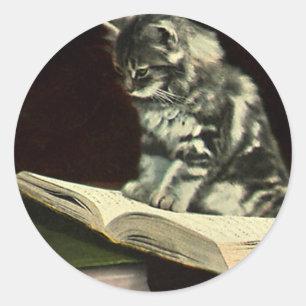 Vintages Tier, Niedliche Viktorianische Kätzchen L Runder Aufkleber