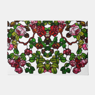 Vintages Tiffany-Hartglas Pink und rote Rosen Fußmatte
