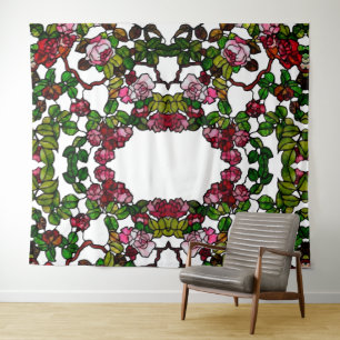 Vintages Tiffany-Hartglas Pink und rote Rosen Wandteppich