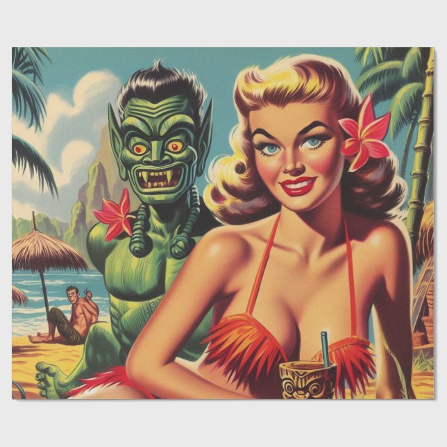 Vintages Tiki-Button hoch Geschenkpapier (Flach)