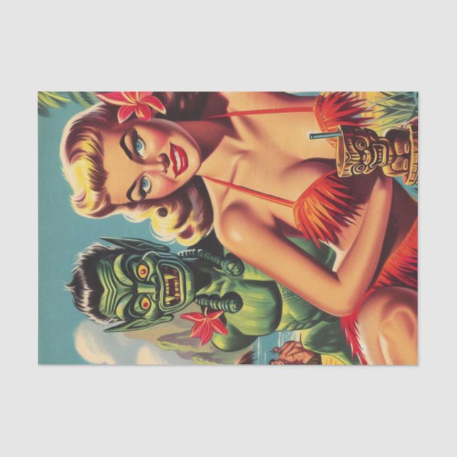 Vintages Tiki-Button hoch Seidenpapier (Vorderseite)