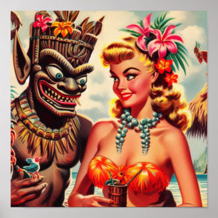 Vintages Tiki-Button Poster