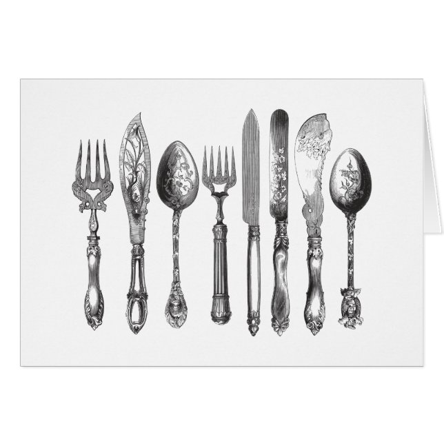 Vintages Tischbesteck-Schwarz-weiße (Vorderseite (Horizontal))