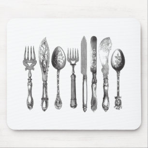Vintages Tischbesteck-Schwarz-weiße Mousepad