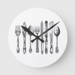Vintages Tischbesteck-Schwarz-weiße Runde Wanduhr