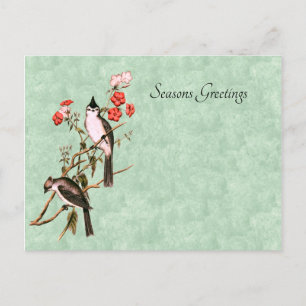 Vintages Titmaus-Paar der 1860er Jahre Feiertagspostkarte