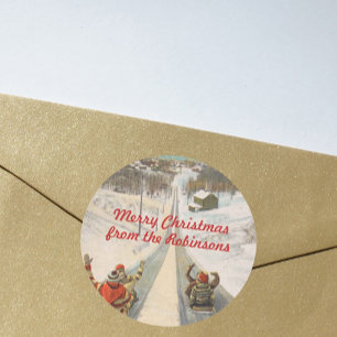 Vintages Tobogganschlitten Weihnachten Runder Aufkleber