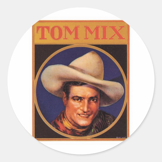 Vintages Tom Mix Cowboy-Zigarrenlabel Runder Aufkleber (Vorderseite)