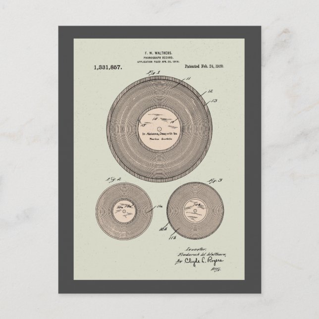 Vintages Tonträgerpatent Postkarte (Vorderseite)
