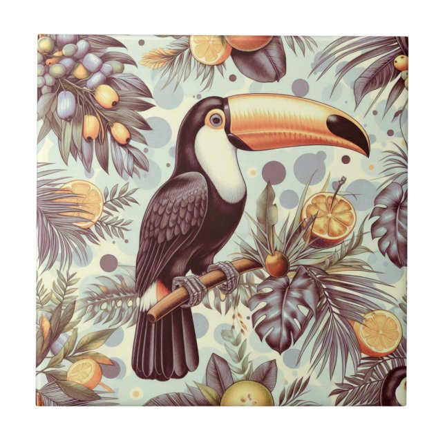 Vintages Toucan Tropical Pattern Fliese (Vorderseite)