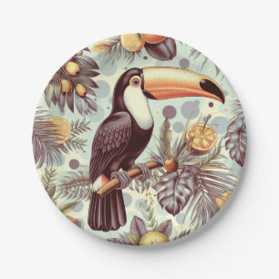 Vintages Toucan Tropical Pattern Pappteller