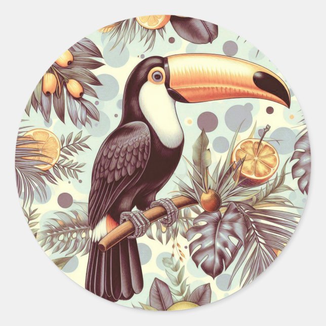 Vintages Toucan Tropical Pattern Runder Aufkleber (Vorderseite)