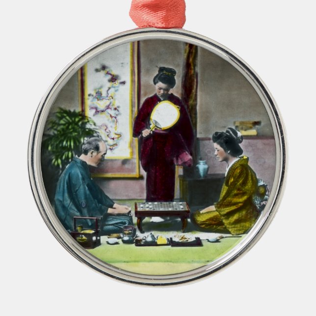 Vintages traditionelles Japaner Mahjong 麻雀 Silbernes Ornament (Vorne)