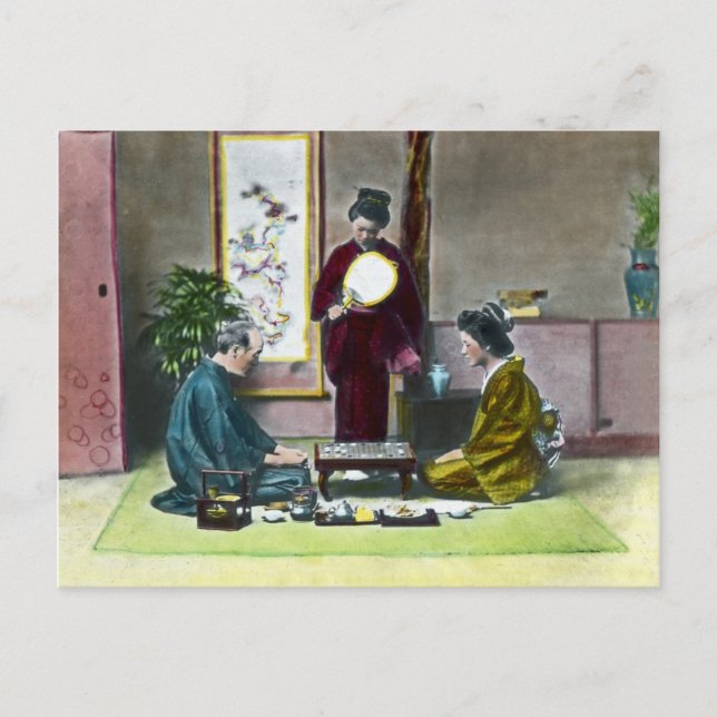 Vintages traditionelles japanisches Mahjong 麻 雀 Postkarte (Vorderseite)