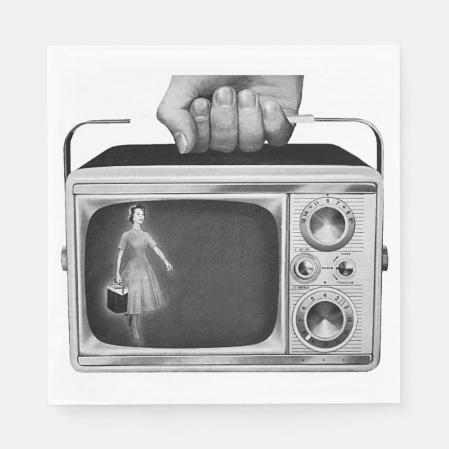 Vintages tragbares Fernsehpapier Napkins Serviette (Vorderseite)