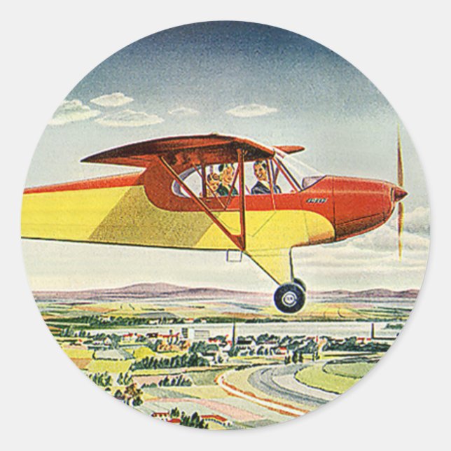 Vintages Transportflugzeug über landwirtschaftlich Runder Aufkleber (Vorderseite)