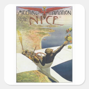 Vintages Treffen D'aviation Nice Quadratischer Aufkleber