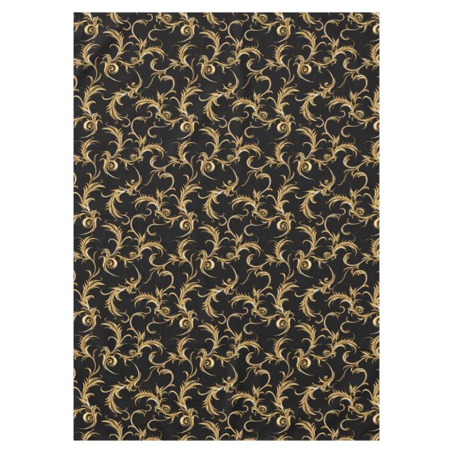 Vintages, trendiges Schwarz Golden Pattern Retro Tischdecke (Vorderseite)