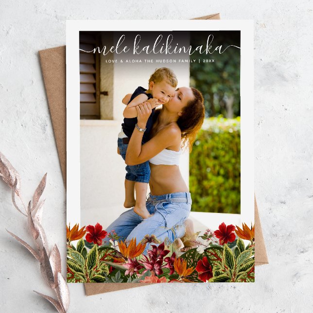 Vintages Tropical Mele Kalikimaka Foto Feiertagskarte (Von Creator hochgeladen)