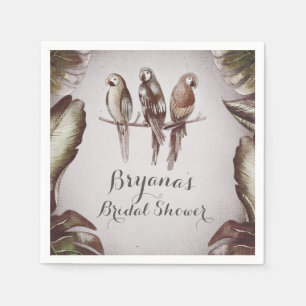 Vintages Tropical Tiki Birds Parrots & Blätter Par Serviette