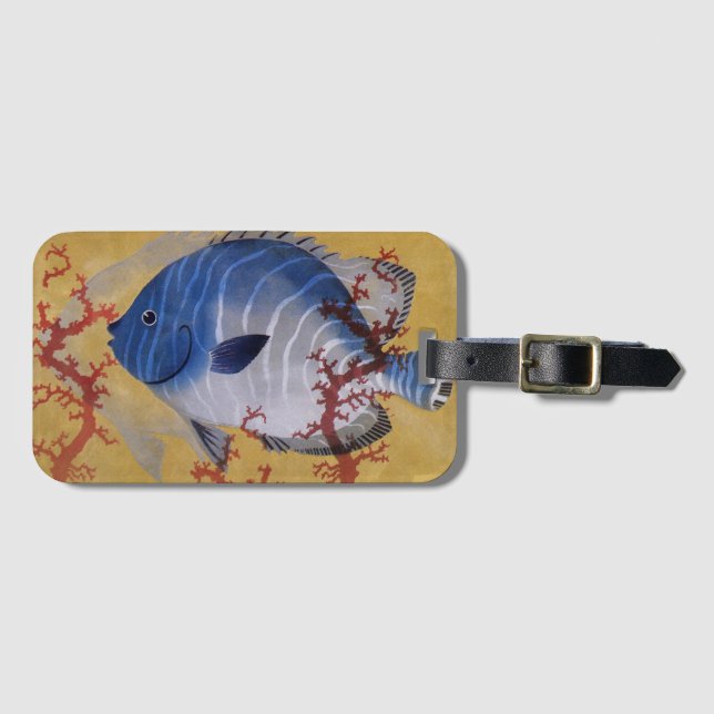 Vintages tropisches blaues Meer Gepäckanhänger (Vorderseite (Horizontal))