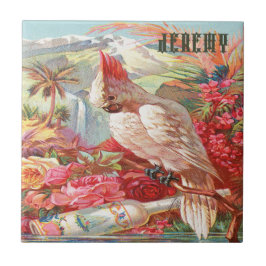 Vintages tropisches Cockatoposter Fliese