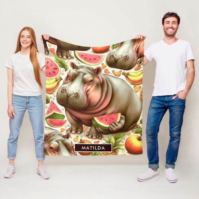 Vintages tropisches Hippopotamusmuster Fleecedecke (Beispiel)