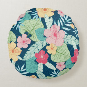 Vintages tropisches Sommerhawaiiennahtloses Muster Rundes Kissen