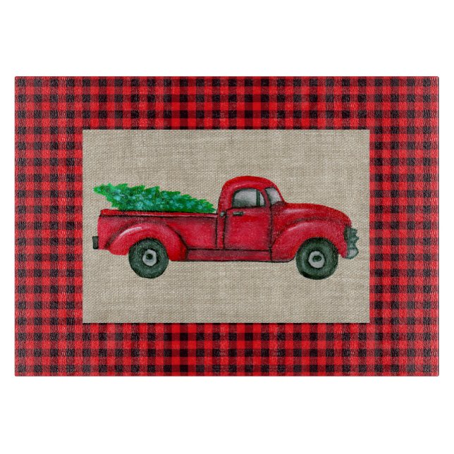 Vintages Truckschneidboard Red Christmas Tree Schneidebrett (Vorderseite)