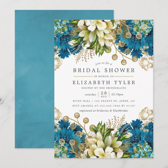 Vintages türkisfarbenes Brautparty Einladung (Vorne/Hinten)