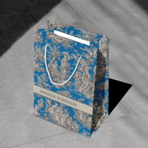 Vintages türkisfarbenes, schick-blaues Jouy Mittlere Geschenktüte