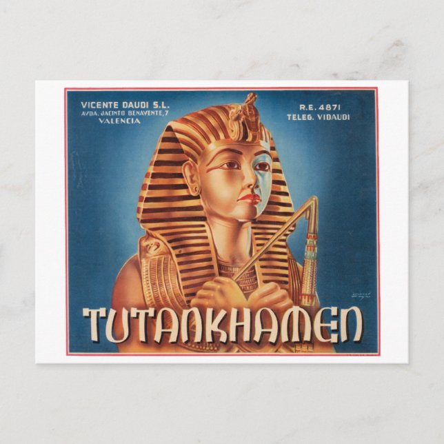 Vintages Tutankhamen-Fruchtkäfigetikett Postkarte (Vorderseite)