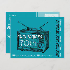 Vintages TV, 70. Geburtstag Save the Date Ankündigungspostkarte