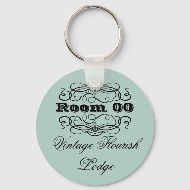 Vintages typografisches Hotelzimmer blau Schlüsselanhänger (Vorderseite)