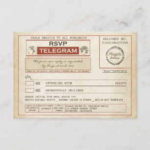 Vintages UAWG, das Telegramme mit Mahlzeitwahl RSVP Karte