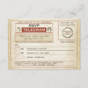 Vintages UAWG, das Telegramme WEDDING ist RSVP Karte