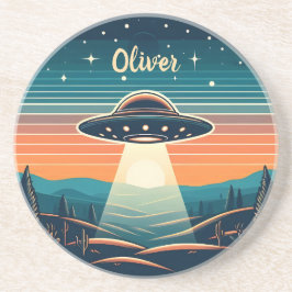 Vintages UFO bei Sonnenuntergang Personalisiert Getränkeuntersetzer