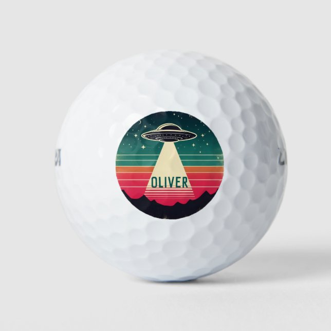 Vintages UFO bei Sonnenuntergang Personalisiert Golfball (Vorderseite)