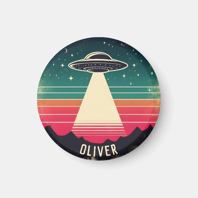 Vintages UFO bei Sonnenuntergang Personalisiert Magnet (Vorne)