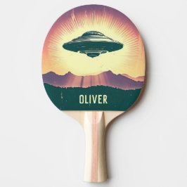Vintages UFO bei Sonnenuntergang Personalisiert Tischtennis Schläger