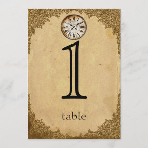 Vintages Uhr-Papier-1. Jahrestags-Tischnummer Einladung