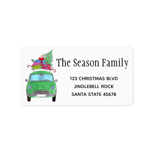 Vintages umweltfreundliches Auto mit Weihnachtsges Adressaufkleber (Vorne)