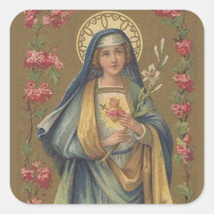 Vintages Unbeflecktes und trauriges Herz Mary Quadratischer Aufkleber